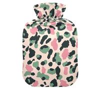 Green Peach Leopard Print hot Bottle Water Bag with Soft Cover, 1L hot compresses for The Body for Sore Muscle,Hand Feet Warmer,bolsas para agua Caliente