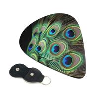 Green Peacock Feather 6 Pack Guitar Picks With Holder, Personalized Guitar Plectrums Non-Slip Portable Ukulele Bass Picks 0.46mm For Acoustic Guitar Lovers Gifts