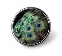 Green Peacock Feather Badge Holder Exquisite Round Badge with Picture Pin DIY Button Badges Personalized Metal Button Pin Fashion Brooch Crafts Gifts Clothes Decorative Pins