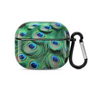 Green Peacock Feather Bluetooth Earbuds Case Cover Full Body Shockproof Protection Hard Case Support Wireless Charging with Keychain Personalized Gift for AirPods 3