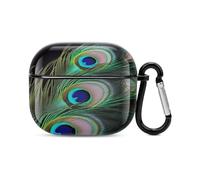 Green Peacock Feather Bluetooth Earbuds Case Cover Full Body Shockproof Protection Hard Case Support Wireless Charging with Keychain Personalized Gift for AirPods 3