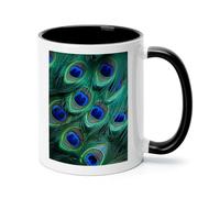 Green Peacock Feather Ceramic Coffee Mug with Handle 11 Ounces, Porcelain Mug Coffee Cup Tea Mug Water Cup Ideal for Coffee,Tea,Latte,Cappuccino,Microwave & Dishwasher Safe Unique Gift Cup