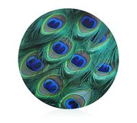 Green Peacock Feather Cutting Board for Restaurant, Tempered Glass Chopping Board for Kitchen, Round Board for Countertop, Non-Slip Vegetable Cutting Boards for Hotel, 7.9 In