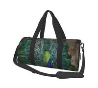 Green Peacock Feather Duffle Bag With Shoes Compartment And Adjustable Strap,Foldable Travel Duffel Bags For Men Women,Waterproof Duffel Bags, Black, One Size
