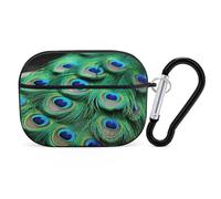 Green Peacock Feather Earbuds Organizer Shockproof Protective Airpods Pro Cover with Carabiner Clip Anti Fall Carrying Earphone Case Cover for Airpods Pro 2nd Generation Black