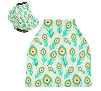 Green Peacock Feather Eye Stretchy Baby Car Seat Cover,Canopy Nursing Covers,Soft Breathable Windproof Scarf Changepad for Winter Infant Breastfeeding Boys