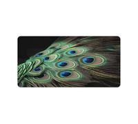 Green Peacock Feather Mouse Pad Portable Non Slip Keyboard Mat 12 X 24 in Square Anime Desk Pad Protectort Retro Elegant Desk Mat for Home Office and Game