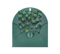 Green Peacock Feather Print Blank Greeting Cards, Love Buttons, Pearl Paper Envelopes Suitable For Various Occasions - Anniversary Cards, Thank You Cards, Holiday Cards, Wedding Cards, Congratulations