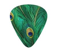 Green Peacock Feather print Celluloid Guitar Plectrums for Acoustic Guitar Bass,Guitar Picks with Organizer Box