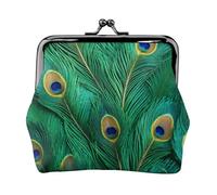 Green Peacock Feather print Coin Purse Small Change Purse Card Holder Coin Pouch Small Wallet for Women and Men, Black, One Size, Vintage