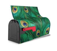 Green Peacock Feather Print Decorative Waterproof Mailbox Cover Magnetic Mailbox Wraps Cute Festive Home Decor