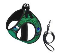 Green Peacock Feather Print Dog Harness Adjustable Walk Puppy Harnesses Leash Clips Pet Harnesses Training Pet Vest