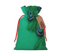 Green Peacock Feather print Drawstring gift Bags Jewelry Gift Pouch Candy Pouch Birthday Wedding Favor Bags