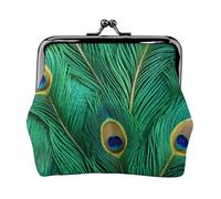 Green Peacock Feather Print Lightweight Women Coin Purse Exquisite Waterproof Small Pouch for Coins Cards