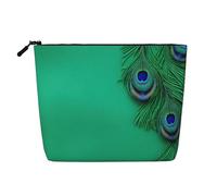 Green Peacock Feather Print Makeup Bag Cute Cosmetic Bag for Women Makeup Pouch Travel Toiletry Bag for Lady