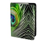 Green Peacock Feather Print Passport Holder for Travel,Wallet Case RFID Blocking Leather Card Slot Protector