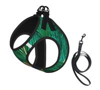 Green Peacock Feather Print Pet Leash Vest Reflective Adjustable Soft Mesh Vest Breathable For Daily Walks
