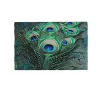 Green Peacock Feather Print Placemats Set, Heat Resistant Washable Placemat 12x18in Table Mats for Party Kitchen Dining Table Decoration Indoor Outdoor, Six Piece