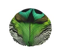 Green Peacock Feather Print Reusable Spa Salon Shower Cap For All Hair Lengths With Lining Elastic Band