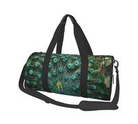 (Green Peacock Feather) Print Round Large Travel Bag - Multi-Compartment Organizer Lightweight for Trips & Sports