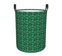 Green Peacock Feather Print Round Laundry Hamper Bedroom Bathroom Foldable Clothes Storage Organizer Basket
