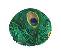 Green Peacock Feather Print Shower Cap Lightweight Hat Suitable For Women With Long Hair Soft Shower Hat