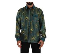 Green Peacock Feather Print Silk Shirt- male- Dolce & Gabbana- Casual Shirts- Multicolor- L- Shirts L