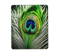 Green Peacock Feather Print Small Desk Pad,Rubber Base with Precision Stitched Edges,Perfect for Office,Gaming