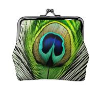 Green Peacock Feather Print Stylish unique Coin Purse Cute Mini Wallet with Kiss Lock Waterproof for Coins