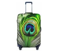 Green Peacock Feather Print Travel Elastic Suitcase Luggage Baggage Cover Protector, Washable And Anti-Scratch, White, XL