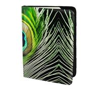 Green Peacock Feather print Travel Wallet Passport Holder Case for Family Leather Passport Cover for Men Women, Black, One Size