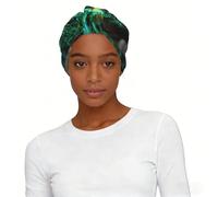 Green Peacock Feather Print Turban Headscarf Hat for Women Modern Stretch Printed Polyester Sleep Cap Chemo Head Wrap Gift