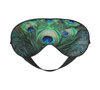 Green Peacock Feather Printed Eye Mask,Blackout Sleep & Eye Mask for Women,Sleep Mask with Adjustable Strap, Suitable for Both Bedtime and Travel