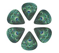 Green Peacock Feather Printed Guitar Picks -6 Pcs Guitar Picks Plectrum,Guitar Accessories,Electric Guitar Pick, Bass & Ukulele 0.71mm