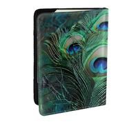 Green Peacock Feather Printed Passport Holder - 6.5 x 4.5 Inch RFID Blocking Travel Wallet,Stylish Passport Cover,Lightweight Document Organizer for Cards