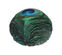Green Peacock Feather Printed Shower Cap,Waterproof Shower Cap For Women Reusable Shower Hat Bath Caps With Elastic Band