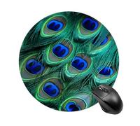 Green Peacock Feather Round Mouse Pad, Non-Slip Rubber Base Waterproof Washable, Computer Mouse Mat for Office Gaming Studying, Premium-Textured Durable Portable Circle Mousepad for Desktop PC Noteboo