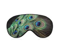 Green Peacock Feather Sleep Mask Soft Comfortable Eye Mask with Adjustable Strap Eye Cover Eye Shade for Men Women Work Travel