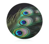 Green Peacock Feather Tempered Glass Cutting Board Round Chopping Board with Anti-Slip Feet Scratch Resistant Chopping Block for Kitchen Countertop Easy to Clean 7.9"X 7.9"