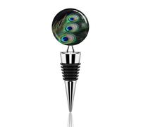 Green Peacock Feather Wine Stopper - Reusable Leak Proof Wine Bottle Stopper Zinc Alloy Air Tight Seal, Decorative Bottle Stoppers Fit Standard Bottles, Party, Gifts for Wines Lovers