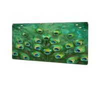Green Peacock Feathers Pattern Extended Mouse Pad Large Desk Mat with Non Slip Rubber Base Stitched Edges Gaming Mouse Pad for Keyboard Office Home 30 x 80 CM