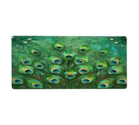 Green Peacock Feathers Pattern Extended Mouse Pad Large Desk Mat with Non Slip Rubber Base Stitched Edges Gaming Mouse Pad for Keyboard Office Home 40 x 90 CM