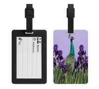 Green Peafowl by Iris Luggage Tags for Suitcases Personalized Luggage Tags Business Card Holder Travel ID Bag Tag with Address Card Quick Spot Baggage Identifier for Carry On