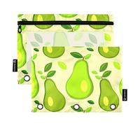 Green Pears Leaves Fruits Pencil Pouch for 3 Ring Binder Pen Pencil Bags with Zipper Custom School Binders Clear Pockets Office 9.8" x 7.1", 2 Packs