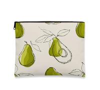 Green Pears Makeup Bag, Hand-Drawn Fruit Cosmetic Travel Pouch for Women, Portable Small Canvas Zipper Organizer, Perfect Choice for Spring Festivals, Green, 7x9 Inch, Pears