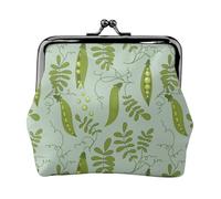 Green Peas Leave Blue, PU Leather Coin Purse, Small Wallets, Change Pouch with Kiss Lock Clasp Buckle, Change Purse