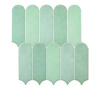 Green Peel and Stick Tile, Self Adhesive Removable Backsplash - Feather Tile for Kitchen Bathroom (10 Sheets)