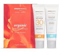 Green People Organic Sun Cream Travel Pack SPF30 with After Sun, Reef Safe Broad Spectrum UVA UVB Protection, Non-Comedogenic for Sensitive Skin, 2 x 30ml