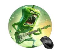 Green Pepper Plays Guitar Mouse Pad - Ultra Thin, 7.8 Inch Round Mousepad with Non-Slip Rubber Base, Waterproof Mouse Mat for Office, Gaming