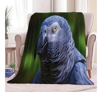 Green Personalised Baby Blanket for Boys Girls Kids, 59 × 80 inch Soft Cozy Fluffy Fuzzy Flannel Blankets - Single Size Nature Animal Grey Parrot Pattern Printed Throw Blanket for Teen